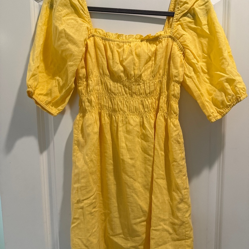Yellow short fairycore Boho Dress with short sleeves